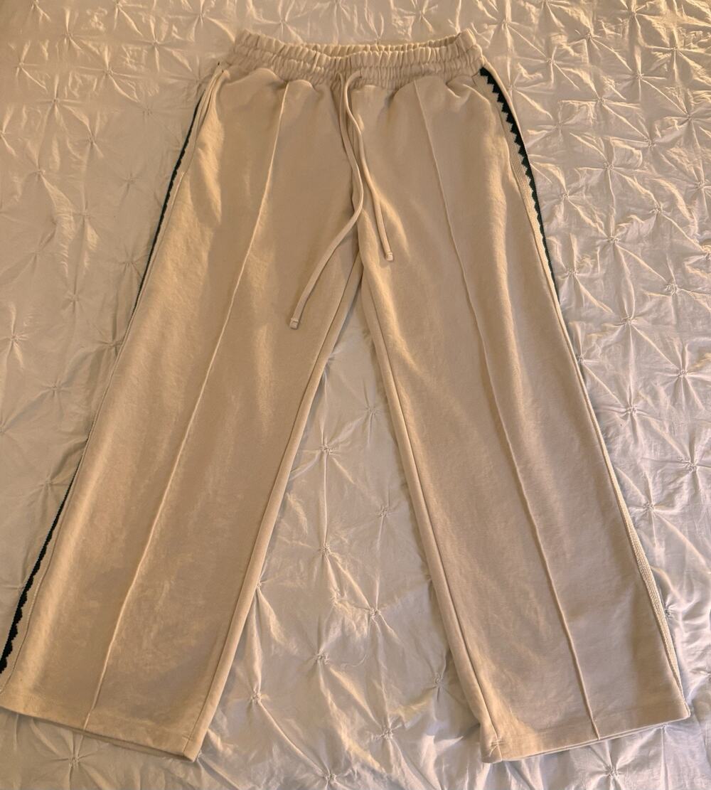 Anthropologie Daily Practice Wide Leg Side Stripe Track Pants Cream Size S